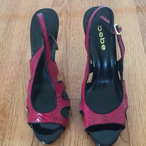 Bebe Black And Pink Heel Shoes Size:8.